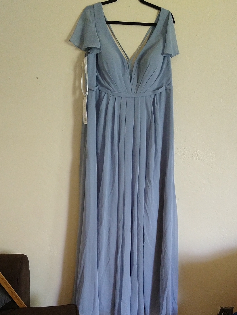 Azazie Reverie Light Blue V-Neck Flutter Sleeve Maxi Gown A18